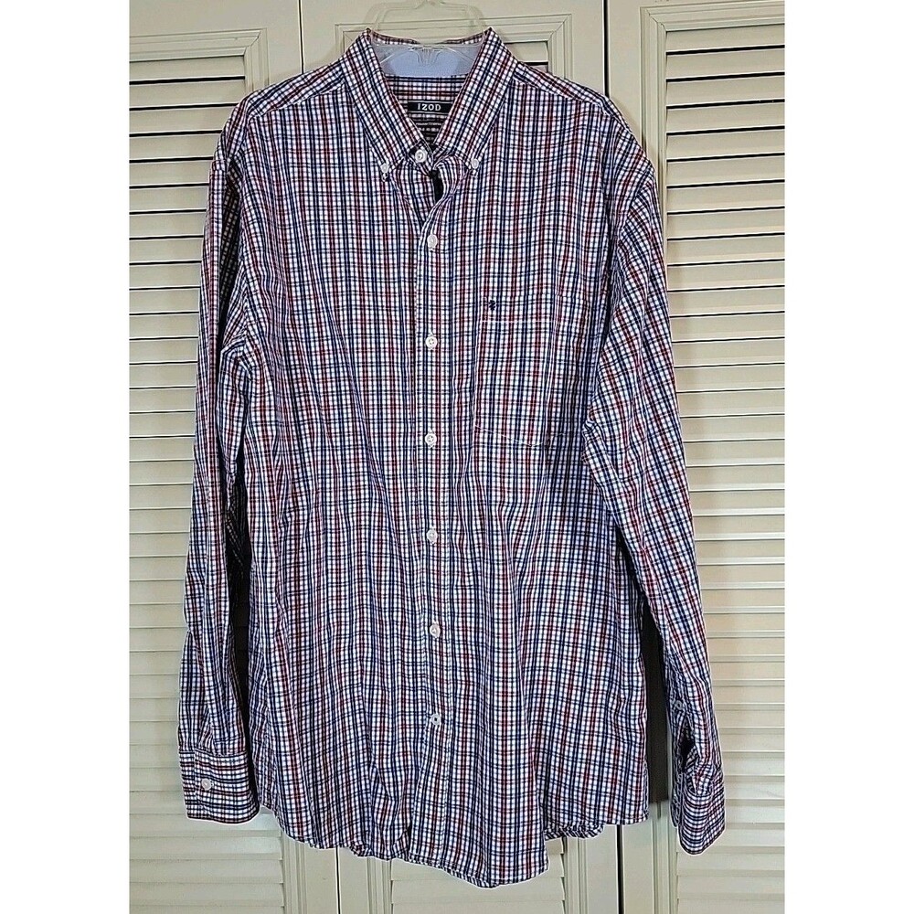 Izod Mens Premium Essentials Plaid Long Sleeve Casual Button Down Shirt Size Med